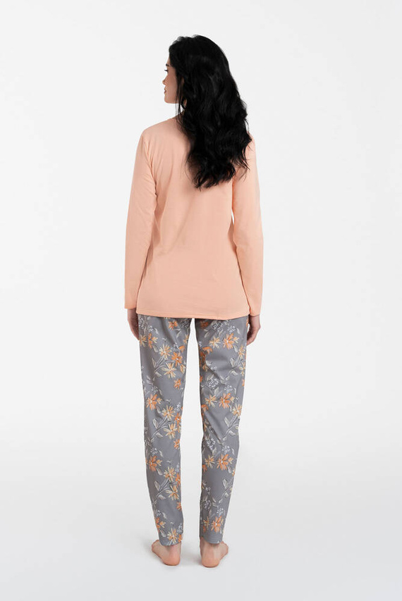 Kasali Dámske pyžamo a nohavice s dlhým rukávom Italian Fashion - lososová/potlač