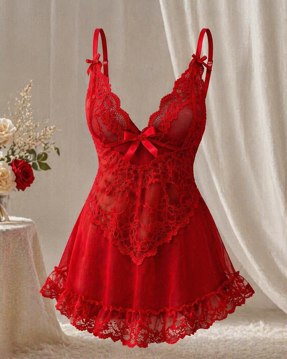 Nočná košieľka Nuit Red LivCo tyl čipka dámska elegantná