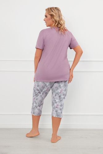 Ibena Dámske pyžamo s krátkym rukávom a 3/4 nohavicami Italian Fashion - vres/potlač
