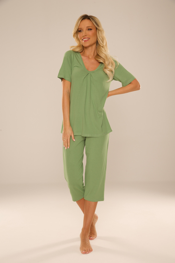 878 Dahlia Dámske pyžamo De Lafense - viskóza, krátky rukáv, 3/4 nohavice - šalvia