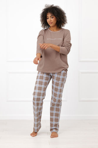 Dámska pyžama Italian Fashion Delma 100 % bavlna, dlhé nohavice, káro cappuccino