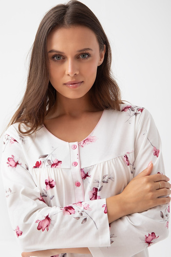 338 Nočná košeľa Luna ecru - bavlna, dlhý rukáv, výstrih na gombíky