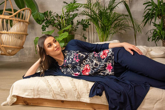 676 Dámske pyžamo s podrážkou Forex - tmavomodré