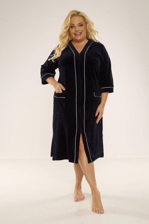 974 / 352 Dámsky župan z velúru Forex - tmavomodrý