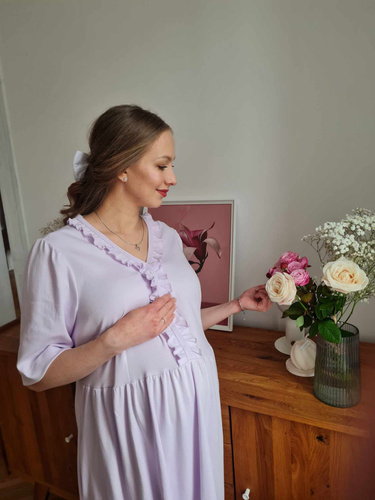 34NA Nočná košeľa Natalie Marija - 100% bavlna, tehotenská a dojčiaca, s volánikmi