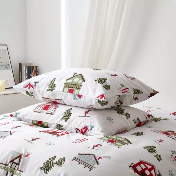 Lyžovanie Vianočné bavlnené saténové posteľné prádlo Spod Igły i Nitki biela červená zelená - elegantné a mäkké