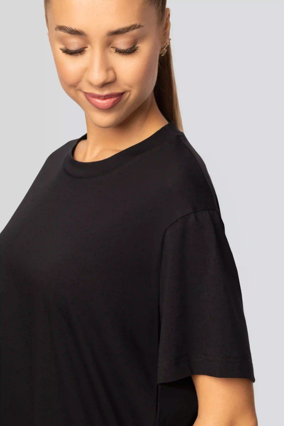 Dámske bavlnené tričko Urban black - krátky rukáv, klasický strih, módne s rozparky | Kvalitný materiál, elastický