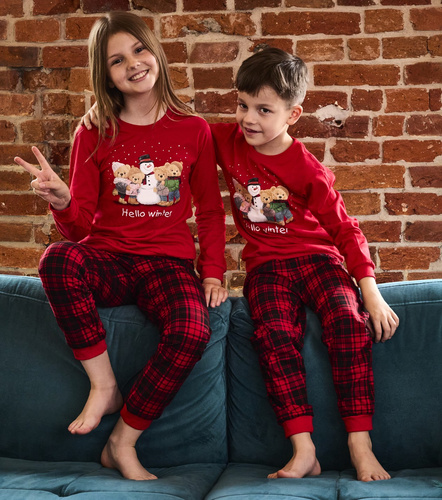 594/185 592/185 Dievčenské pyžamo Winter Cornette - vianočné, červené, bavlna