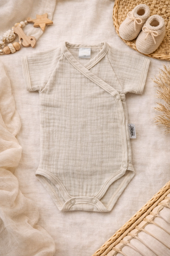 Mušelínové body Just Muslin 03235KBE Makoma béžová - krátky rukáv, obálka, 100% bavlna