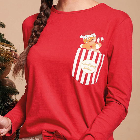 Gretel Dámske pyžamo Sorbetto red - slávnostné, dĺžka. rukáv, perníková potlač