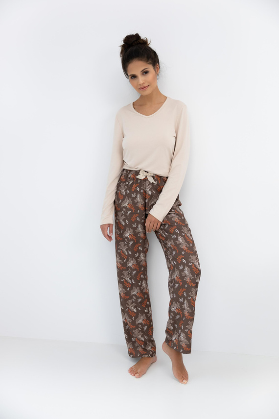 Dámske pyžamo Shelby Sensis - viskóza, tričko s dlhým rukávom a vzorované nohavice