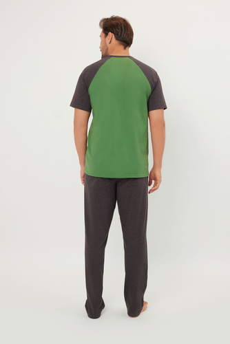 Alexander Pánske pyžamo s krátkym rukávom, dlhé nohavice Talianska móda - zelená/c.melange