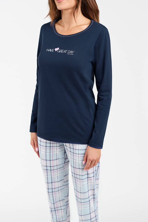 Glamour Dámske pyžamo s dlhým rukávom a dlhými nohavicami Italian Fashion - námornícka modrá/potlač