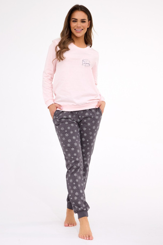 163/461 Snow Dámske pyžamo Cornette ružové bavlnené, dlhý rukáv | Pohodlie a zimný štýl
