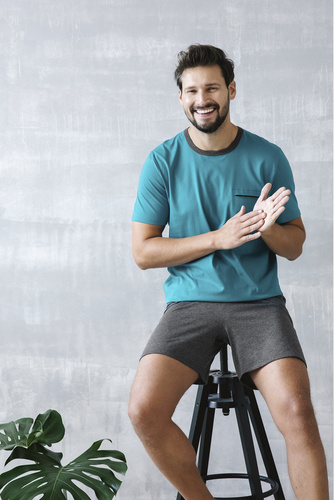 Stefano Pánske pyžamo s krátkym rukávom, šortky Talianska móda - námornícka/tmavý melír