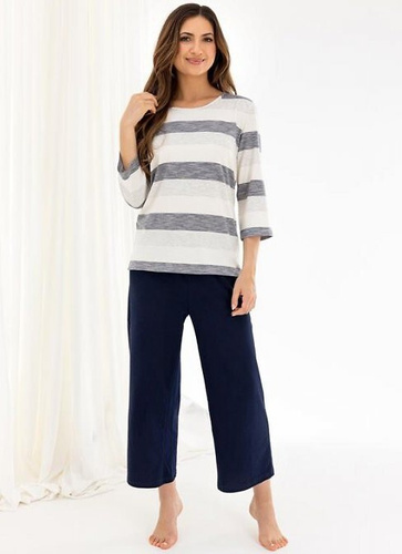 719 Dámske pyžamo Regina námornícka modrá - viskóza a bavlna, rukáv 3/4, nohavice 3/4
