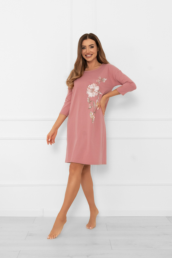 Dámska nočná košeľa Akita - bavlna, 3/4 rukáv, kvetinová aplikácia Italian Fashion