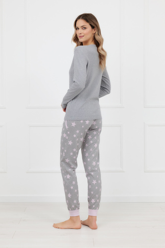Sara Dámske bavlnené pyžamo s dlhým rukávom a nohavicami značky Italian Fashion v sivej farbe