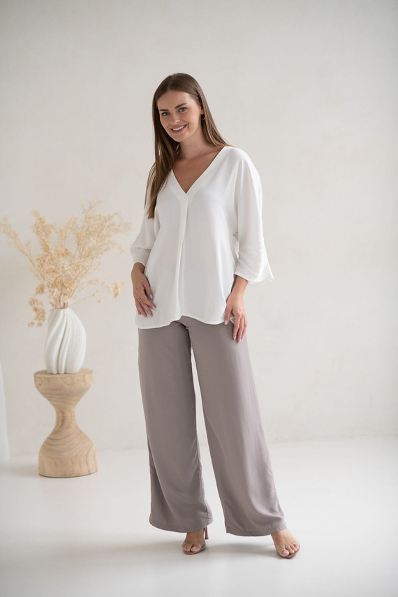 Mamafullness Tehotenská blúzka na dojčenie Milk&Love biela - viskóza, 3/4 rukáv, oversize