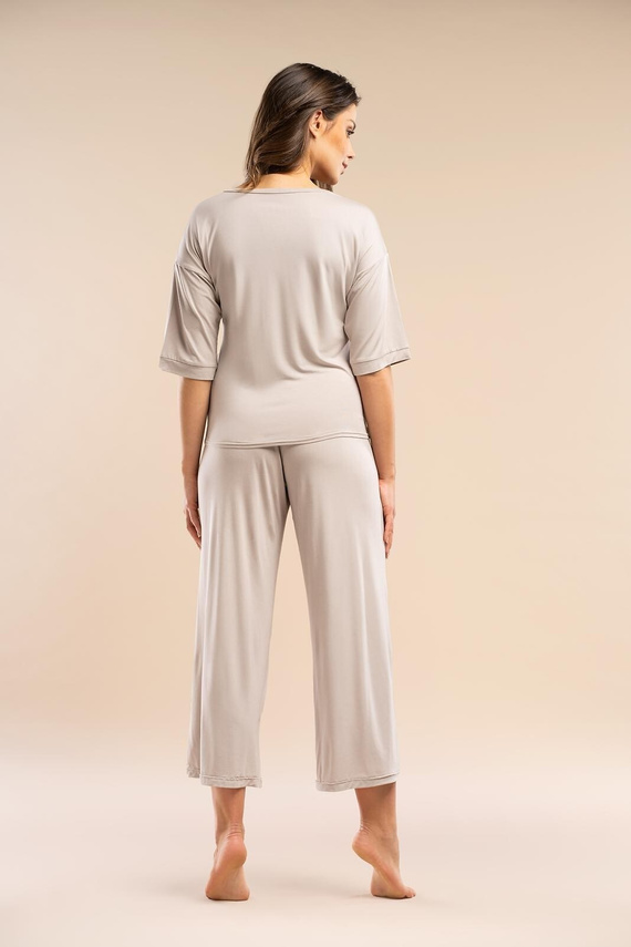 Dámske pyžamo MK34 Only You beige Belle Reverie - viskóza, krátky rukáv, ľahké a zmyselné