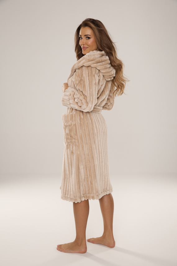 887 Sutton Dámsky župan De Lafense s kapucňou - teplý, mäkký, jemný, pieskový