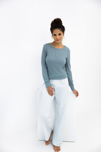 Janelle Sensis - Dámske pyžamo s dlhými rukávmi a károvanými nohavicami
