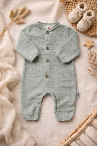 Len mušelínové pyžamo 02235BSM Makoma mint - ľahké, priedušné, 100% bavlna