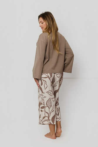 Dámske pyžamo Luna PS75 Mefemi by Nipplex mocha - bavlnené tričko + viskózové 7/8 nohavice | Prémiový komfort a štýl
