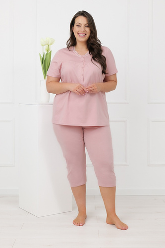 Hemaria Italian Fashion dámska bavlnená pižama 3/4 plus size ružová