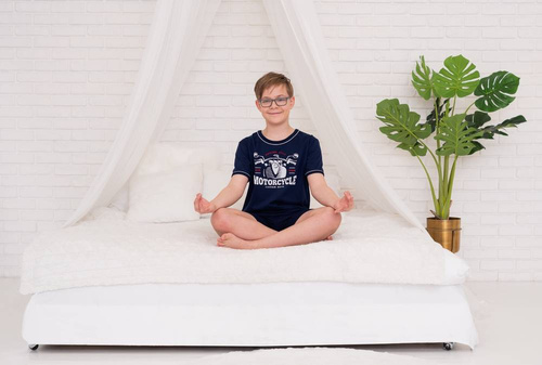 Chlapčenské pyžamo Gibson s krátkym rukávom, nohavice Italian Fashion - tmavomodré