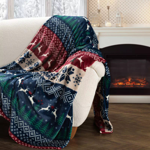 Eurofirany Vianočná deka tmavomodrá červená so škandinávskym vzorom - mäkký prehoz z mikrovlákna, 240 g/m²