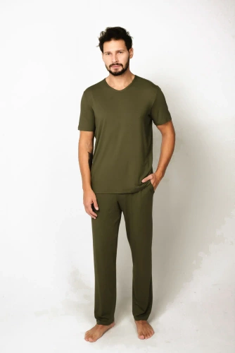 Dallas Pánske pyžamo s krátkym rukávom, dlhé nohavice Italian Fashion - khaki