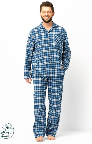 MNS 492 Key jeans pánske pyžamo - károvaný flanel, bavlna