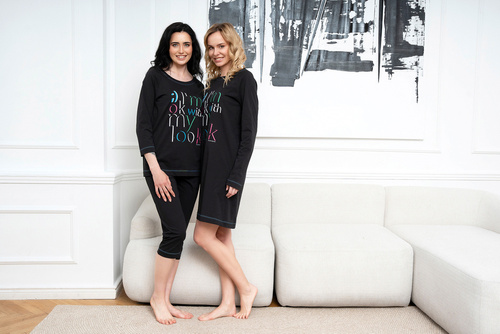 Dámske pyžamo Olza 3/4 rukáv, 3/4 nohavice Talianska móda - čierne