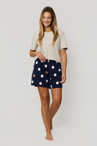 Dámske pyžamo Mefemi by Nipplex Oceane beige - rebrovaná viskóza, tričko a šortky s hráškom