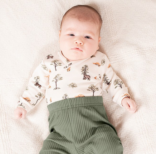 218094 Detské body Nicol s medvedíkom Yogim - bavlna, dlhý rukáv, lesný vzor