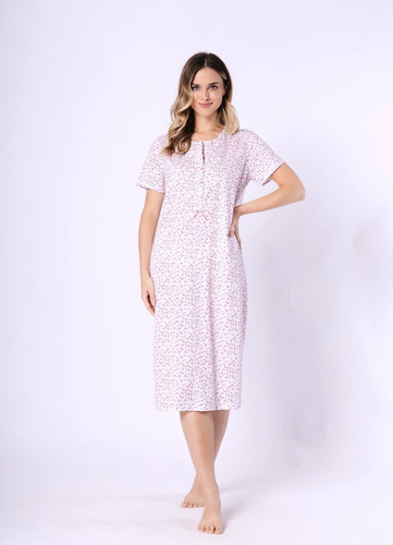 Oriana dámska košeľa 1723/1760 Leveza koralová bavlna, krátky rukáv, gombíky, midi