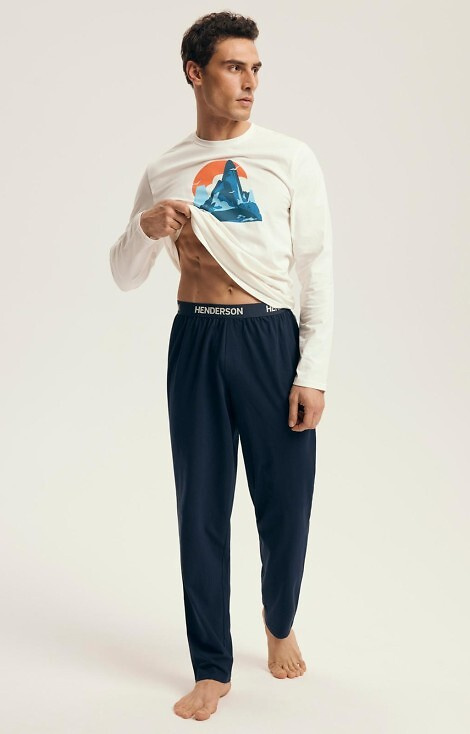 43475 Loji Pánske pyžamo Henderson Core white - bavlnená súprava s horskou potlačou