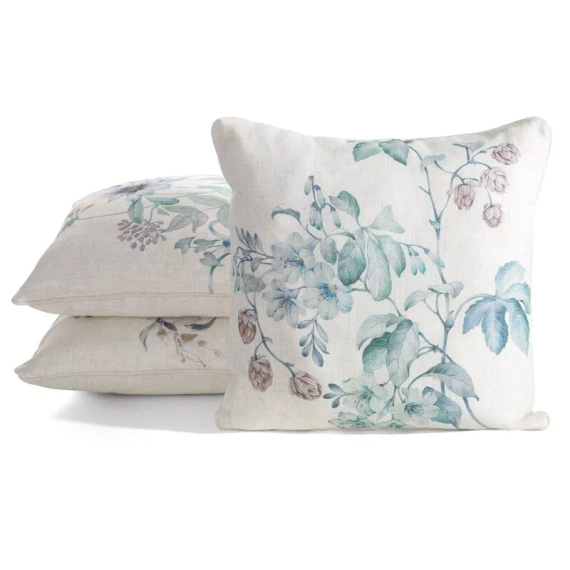 Ľan 41 Dekoračná obliečka na vankúš Eurofirany | Prírodná zelená, vzor listov