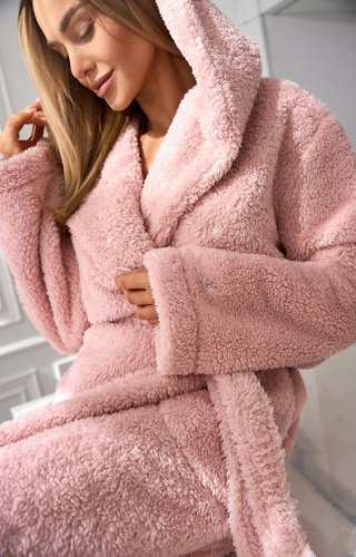 2559 Liv L&L dámsky župan s kapucňou púdrovo ružový - krátky a pohodlný