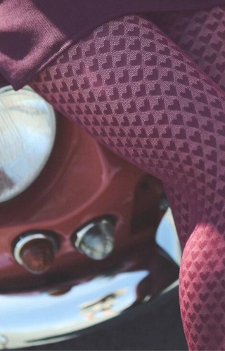 1233 Cherie Pančuchové nohavice Gabriella 60 den bordová - srdiečkový vzor, 3D