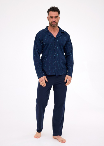 114/80 Pánske pyžamo Cornette | Otvorená predná časť, 100% bavlna, golier a vrecká