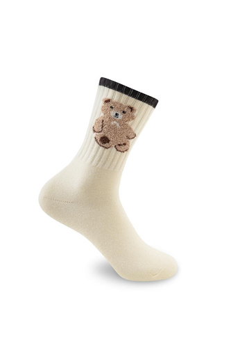 Be Snazzy SK-136 Dámske zimné ponožky Medvedíky, mäkké, neobmedzujúce, ecru