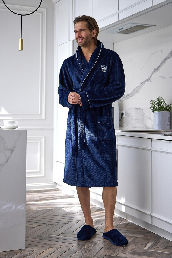 L&L 2661 Elegant Pánsky župan Klasický šálový golier Mäkký tmavomodrý