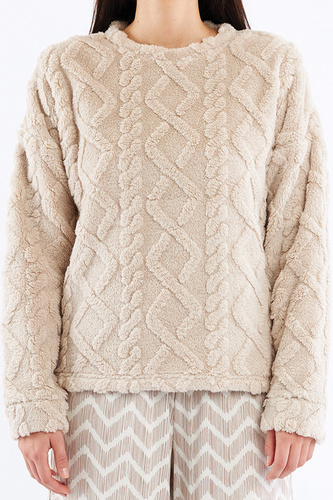 Sofie Dámske pyžamo Sorbetto beige - teplé sherpa, palazzo, elegantné a mäkké