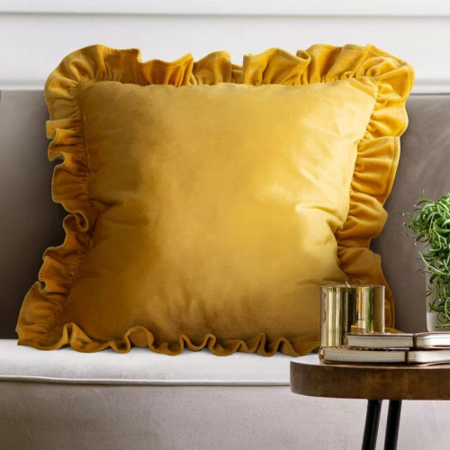 Obliečka Brenda 45x45 šalviová zamat s volánom mustard