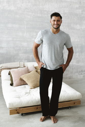 Dallas Pánske pyžamo s krátkym rukávom, dlhé nohavice Italian Fashion- melange/black