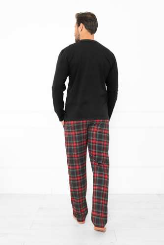 Rusoli pánske pyžamo Italian Fashion dark melange - károvaná bavlna, dlhé, pohodlné