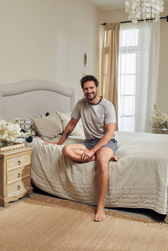 Abel Pánske pyžamo s krátkym rukávom, šortky Talianska móda - béžová/potlač