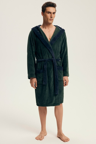 Pánsky župan Henderson 43377 Natch green- kapucňa, teplý úplet, pohodlie a elegancia